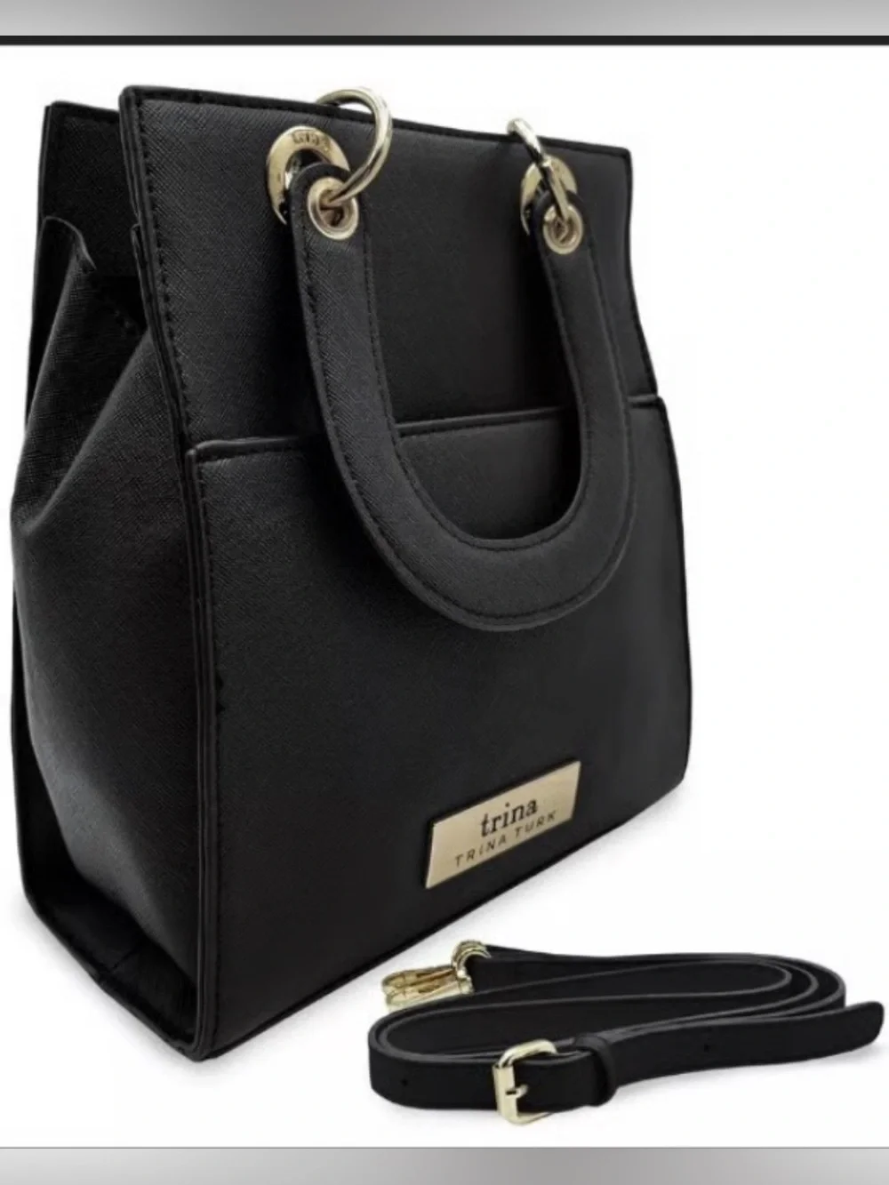 Trina Turk Black Crossbody Tote with Gold Hardware